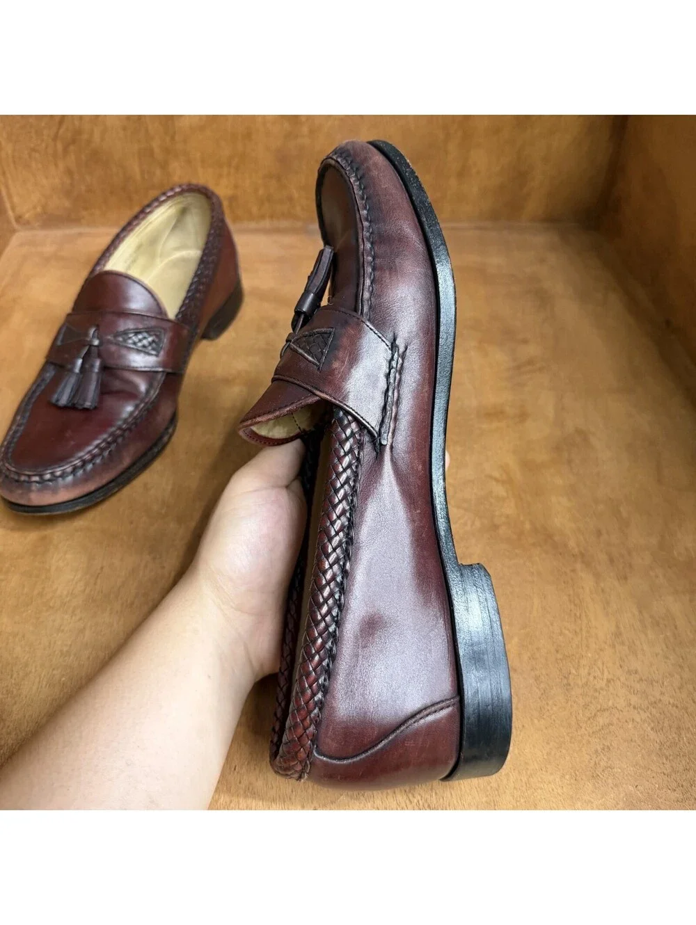 Allen Edmonds Maxfield Tassel Loafer Mens 11D Burgundy Leather Slip On Shoes USA